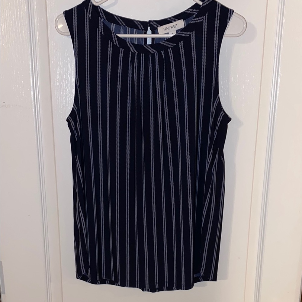 Nine West Navy Pleated Sleeveless Tank Top, medium, EUC